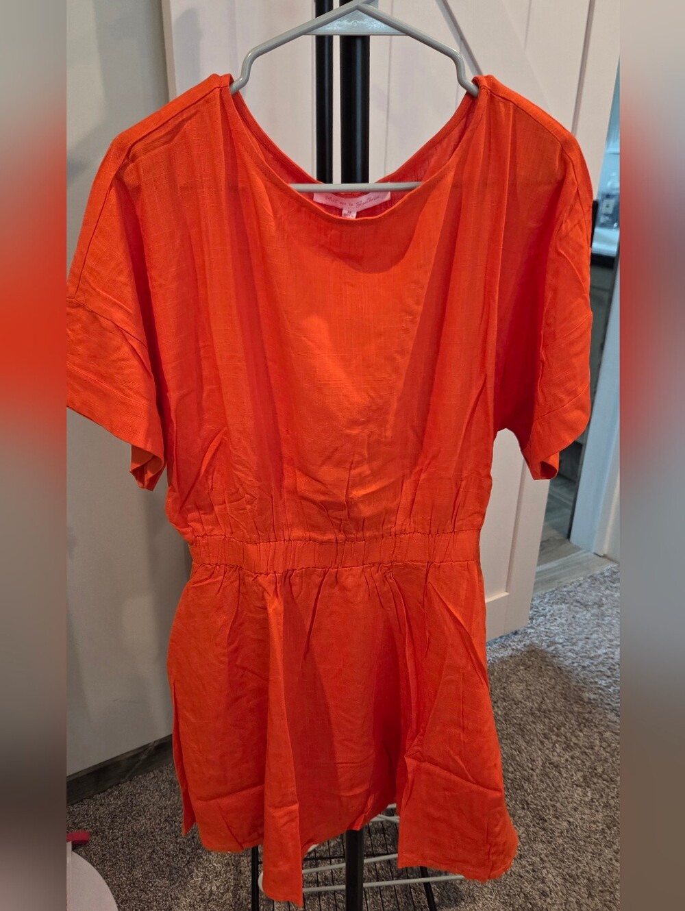 Women's Mini Dress in Bright Orange - Casual Elastic Waist